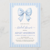 Bridal Shower with Blue Bow and Stripes Einladung (Vorderseite)