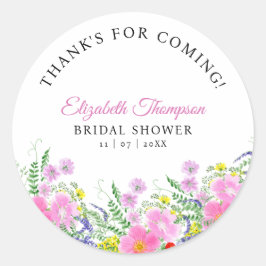 Bridal shower with wildflowers Pink Color Runder Aufkleber