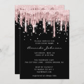 Bridal Sweet 16. Tropfen Rose Glitzer Spark Black Einladung (Vorne/Hinten)