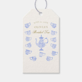 Bridal Tea Blue China White Lace Gold Dusche Geschenkanhänger