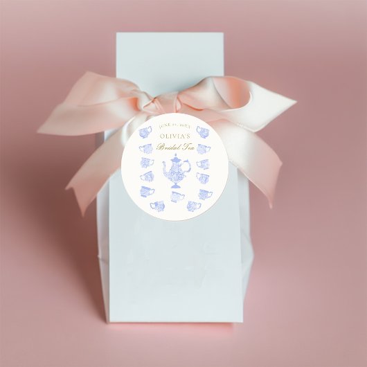 Bridal Tea Blue China White Lace Gold Dusche Runder Aufkleber