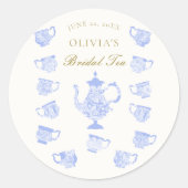 Bridal Tea Blue China White Lace Gold Dusche Runder Aufkleber (Vorderseite)