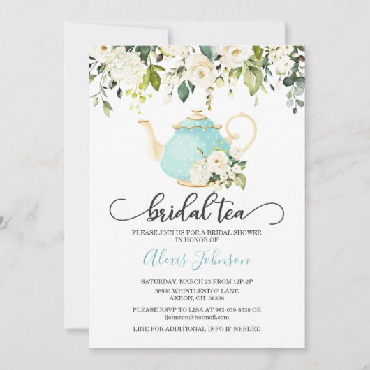 Bridal Tea Bridal Dusche Einladung - Blau (Vorderseite)