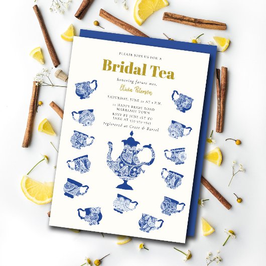 Bridal Tea Chinoiserie Lace Moderne Navy Dusche Einladung