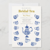 Bridal Tea Chinoiserie Lace Moderne Navy Dusche Einladung (Vorderseite)