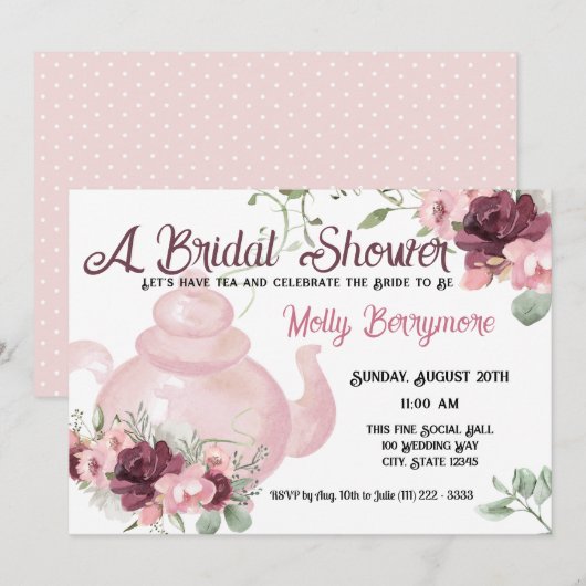 Bridal Tea Dusche Einladung (Vorne/Hinten)