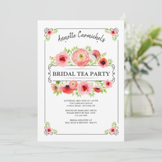 Bridal Tea Dusche Einladung (Stehend Vorderseite)