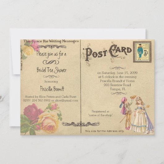 Bridal Tea Dusche Honorar, Stil alte Postkarte (Vorderseite)
