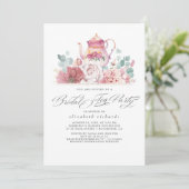 Bridal Tea Dusty Pink Blume Brautparty Einladung (Stehend Vorderseite)