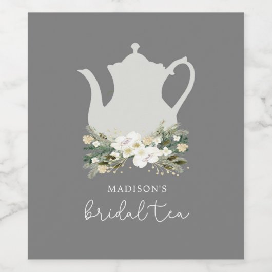 Bridal Tea Grau Blume Weinetikett (Einzelnes Label)
