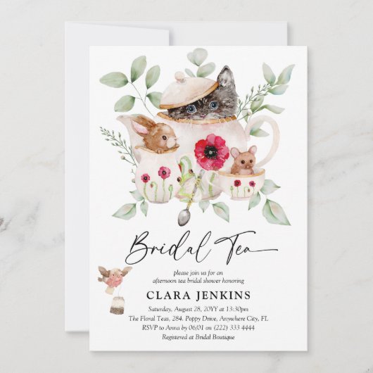 Bridal Tea Party Animals & Greenery Brautparty Einladung (Vorderseite)