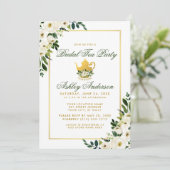 Bridal Tea Party Blumengrün Gold Einladung GB (Stehend Vorderseite)