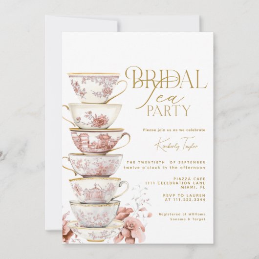 Bridal Tea Party Chinoiserie Pink Bridal Shower In Einladung (Vorderseite)