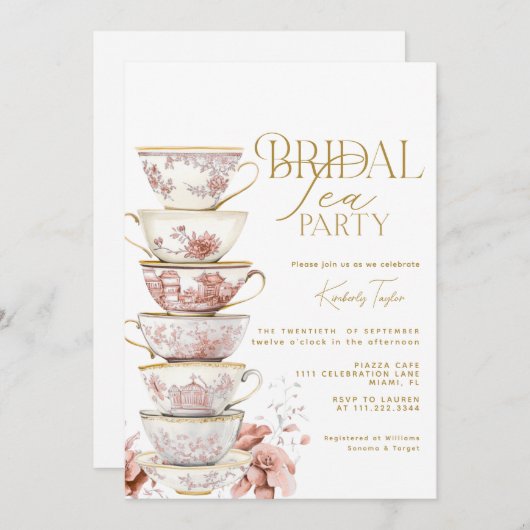 Bridal Tea Party Chinoiserie Pink Bridal Shower In Einladung (Vorne/Hinten)