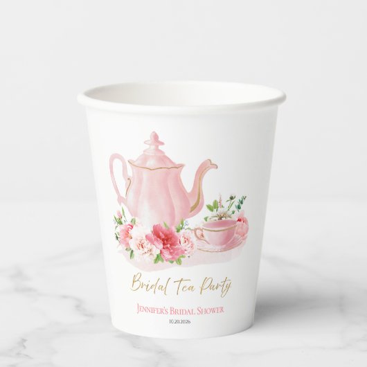 Bridal Tea Party | Gilded Pink Brautparty Pappbecher (Vorderseite)
