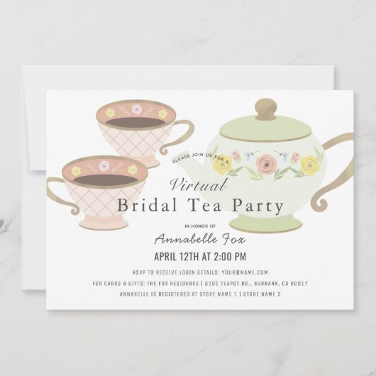 Bridal Tea Party Tea Pot VIrtual Brautparty Einladung (Vorderseite)