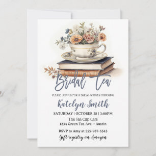 Bridal Tea Shower Dusty Blue Tee Cup Blumenbuch Einladung