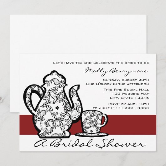 Bridal Tea Shower Einladung (Vorne/Hinten)