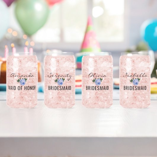 Bridal Team Gold Glitzer Geo Blue Floral Wedding Dosenglas (Insitu (Geburtstag))