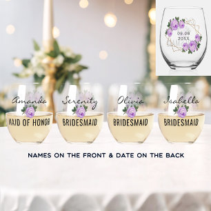 Bridal Team Gold Glitzer Geo Lila Floral Wed Weinglas Ohne Stiel