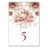 Bridal Tee Dusche pastellrosa mit Gold Tischnummer (Vorderseite)