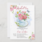 Bridal Tee Party Brautparty Tasse mit Blume Einladung (Vorderseite)