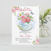 Bridal Tee Party Brautparty Tasse mit Blume Einladung (Stehend Vorderseite)