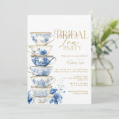 Bridal Tee Party Chinoiserie Blaues Brautparty Einladung (Stehend Vorderseite)