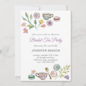 Bridal Tee Party l Wasserfarbene Blume Lila Einladung (Vorderseite)