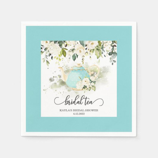 Bridal Tee Party Napkin - Blue Border WC Custom Serviette (Vorderseite)