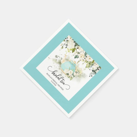 Bridal Tee Party Napkin - Blue Border WC Custom Serviette (Ecke)