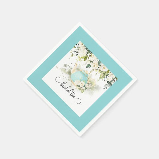 Bridal Tee Party Napkin - Blue Border WC Serviette (Ecke)