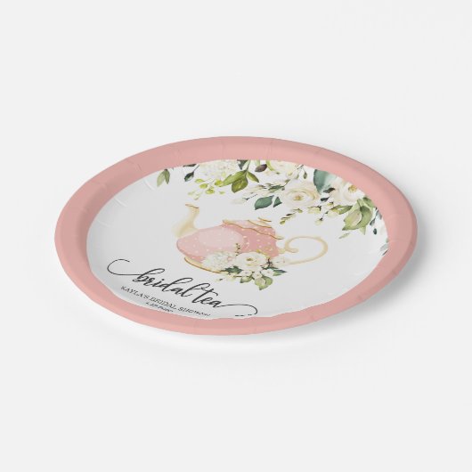 Bridal Tee Party Plate - Pink| CUSTOM Pappteller (Schrägansicht)