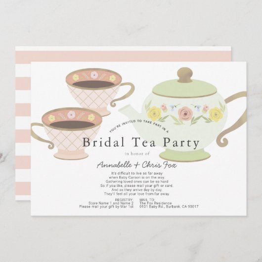 Bridal Tee Party Tea Pot Brautparty by Mail Einladung (Vorne/Hinten)