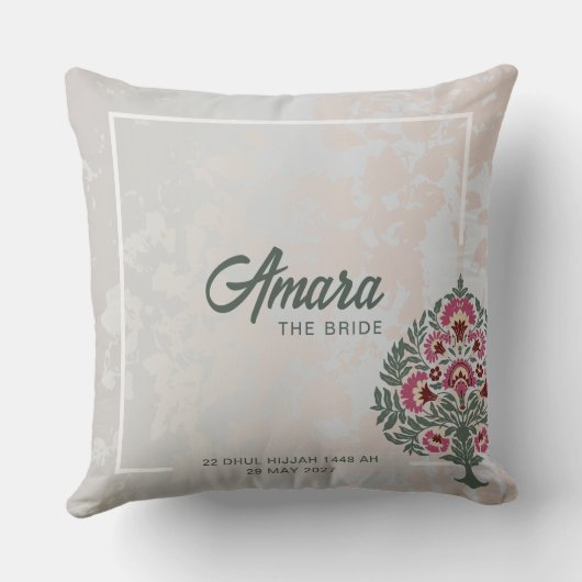 Bridal Throw Kissen - Individuelle Name Mughal Blu (Rückseite)