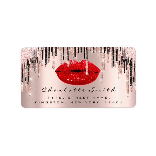 Bridal UAWG Kiss Rose Rote Lips DripsGlitter Makeu Adressaufkleber (Vorne)