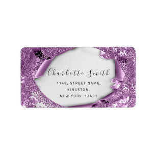 Bridal UAWG Wedding 3D Lila Violet Glitzer Adressaufkleber