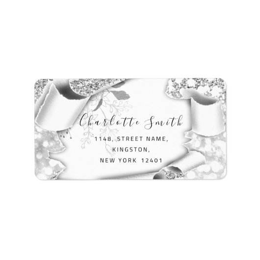 Bridal UAWG Wedding 3D Silver Frame Glitzer Label Adressaufkleber (Vorne)