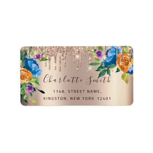 Bridal UAWG Wedding Tropfens Navy Rose Gold Adressaufkleber (Vorne)