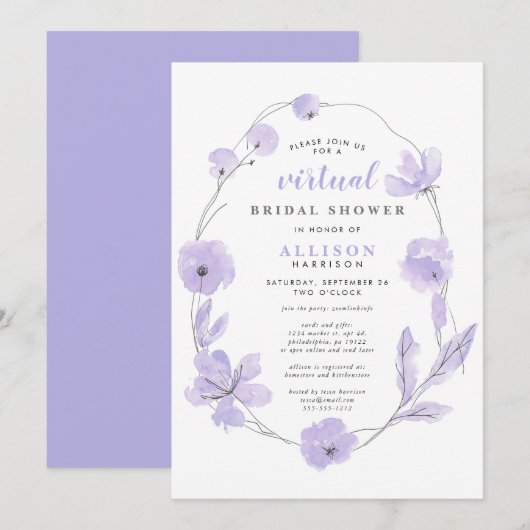 Bridal Virtual Shower | Lavendel Einladung (Vorne/Hinten)