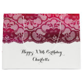 Bridal Wedding Birthday Burgundy Ruby Pink Lace Große Geschenktüte (Vorderseite)