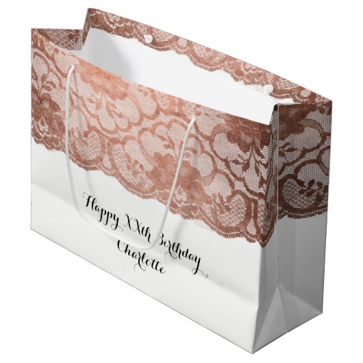 Bridal Wedding Birthday Metallic Pink Rose Gold Große Geschenktüte (Vorderseite Schrägansicht)