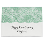 Bridal Wedding Birthday Mint Green Floral Lace Große Geschenktüte (Vorderseite)