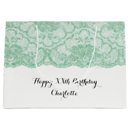 Bridal Wedding Birthday Mint Green Floral Lace Große Geschenktüte