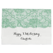 Bridal Wedding Birthday Mint Green Floral Lace Große Geschenktüte (Rückseite)