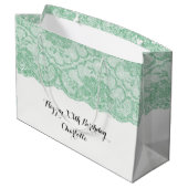 Bridal Wedding Birthday Mint Green Floral Lace Große Geschenktüte (Rückseite Schrägansicht)