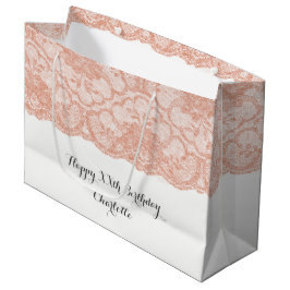 Bridal Wedding Birthday Pink Rose Gold Lace Große Geschenktüte