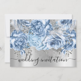 Bridal Wedding Blue Silver Gray Rose Blumenstrauß Einladung