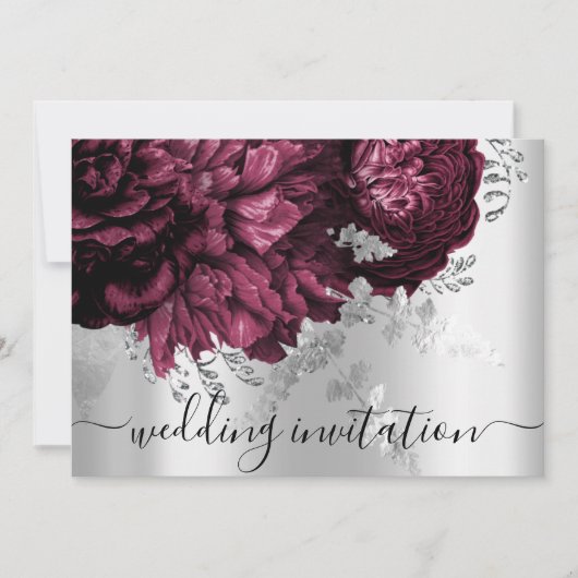 Bridal Wedding Burgundy Marsala Silver Floral Einladung (Vorderseite)