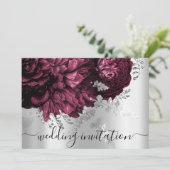 Bridal Wedding Burgundy Marsala Silver Floral Einladung (Stehend Vorderseite)